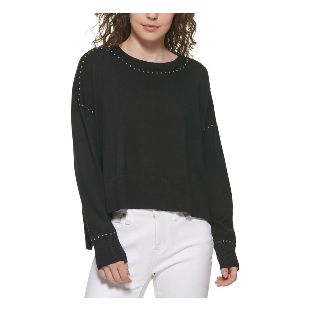 DKNY Studded Crewneck Sweater Black Size S 1582